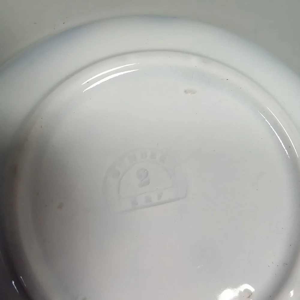 Vintage Bunder B&V Blue and White Hand Painted Ceramic Teacup‎ and Saucer Set